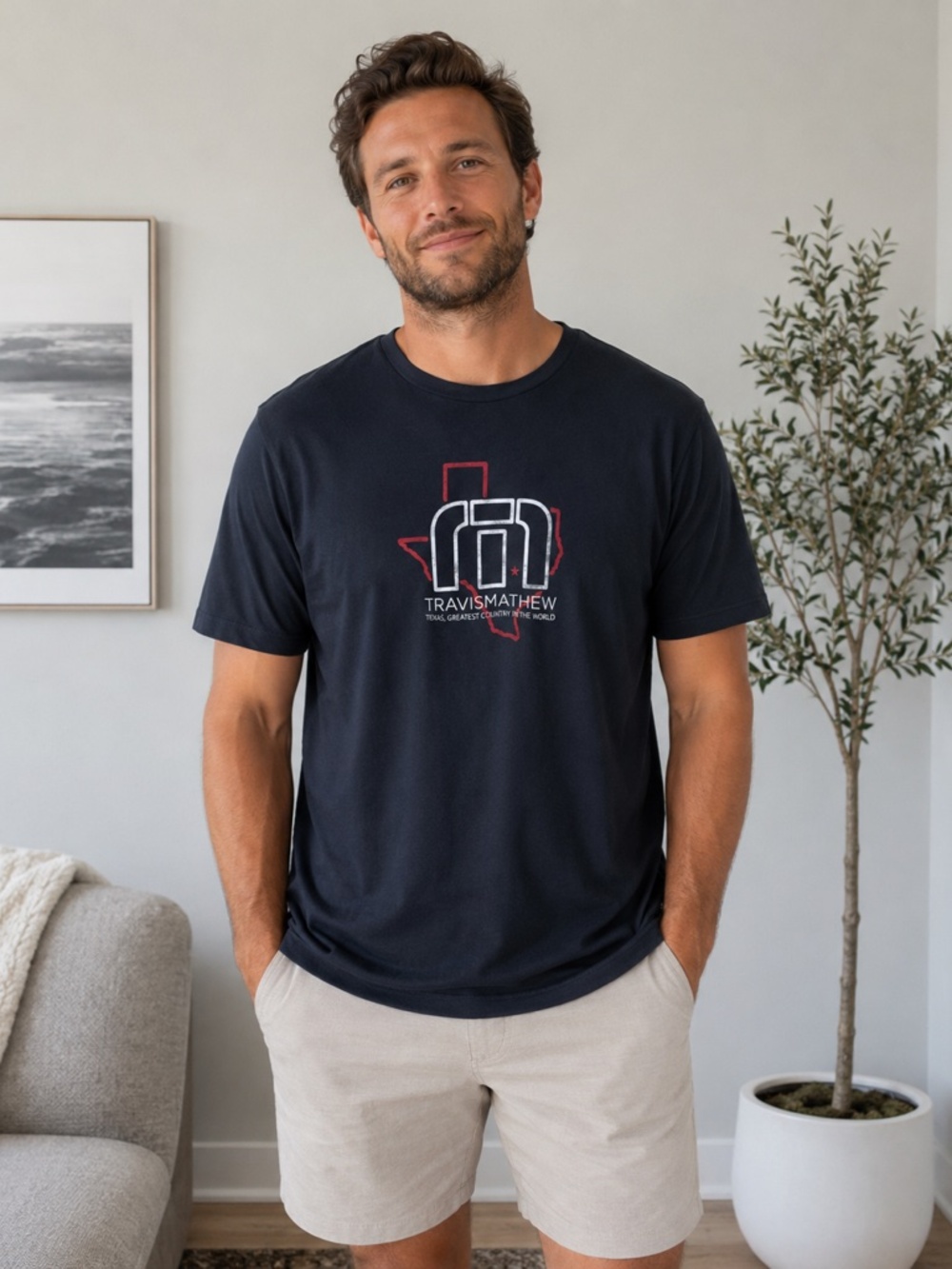 TravisMathew Men’s T-Shirt XL Navy Texas Graphic Logo Casual Golf Tee